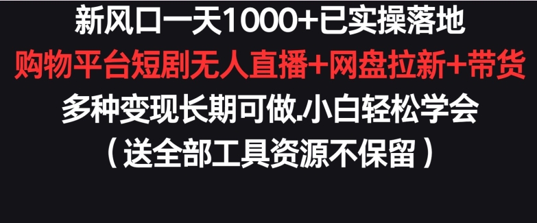 【7311期】日入1000+购物平台短剧无人直播+网盘拉新+带货多种变现长期可做