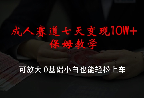 【8165期】成人赛道七天变现10W+保姆教学，可放大，0基础小白也能轻松上车