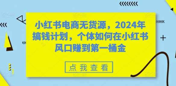 【第8396期】小红书电商无货源，2024年搞钱计划，个体如何在小红书风口赚到第一桶金插图
