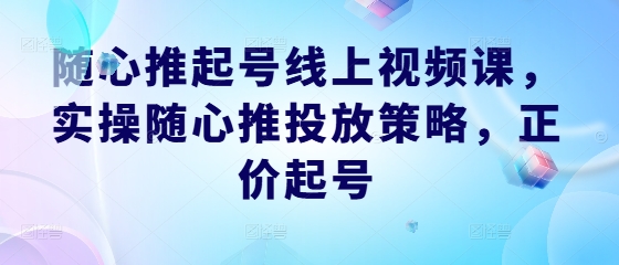 【第8403期】随心推起号线上视频课，实操随心推投放策略，正价起号插图