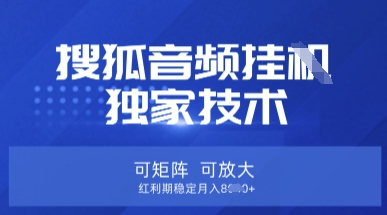 【9248期】【搜狐音频挂G】独家技术，可矩阵可放大，红利期稳定月入8k【揭秘】