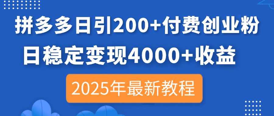 【9264期】拼多多日引200+付费创业粉，日稳定变现4000+收益，2025年最新教程