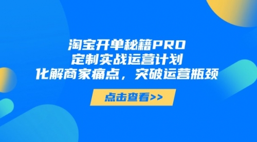 【9396期】淘宝开单秘籍PRO，定制实战运营计划，化解商家痛点，突破运营瓶颈