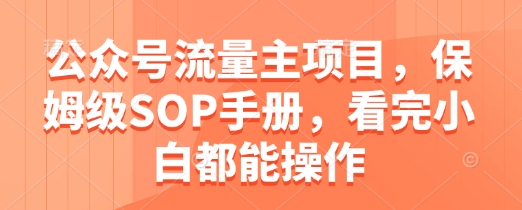 【9425期】公众号流量主项目，保姆级SOP手册，看完小白都能操作