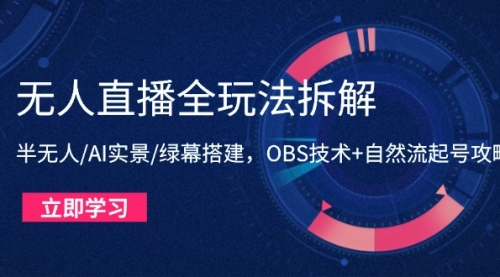 【9430期】无人直播全玩法拆解：半无人/AI实景/绿幕搭建，OBS技术+自然流起号攻略