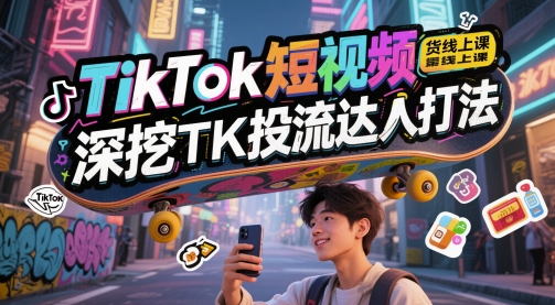 【9486期】TikTok短视频带货线上课，深挖TK投流达人打法