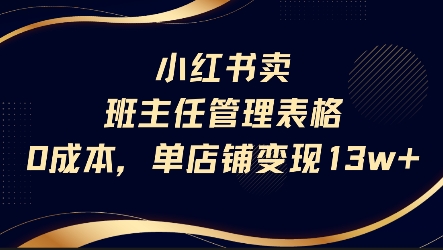 【9572期】小红书卖班主任管理表格，0成本单店变现13w