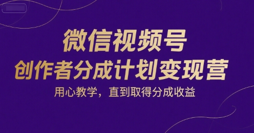 【9575期】微信视频号创作者分成计划变现营，用心教学，直到取得分成收益