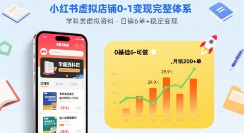 【9633期】小红书虚拟店铺0-1变现完整体系：卖学科类虚拟资料，一天6张+