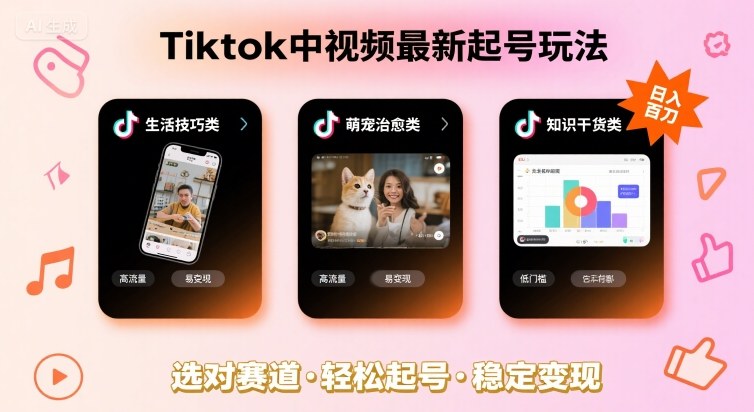 【9635期】Tiktok中视频最新起号玩法，想要日入百刀，做好这几个赛道就可以了