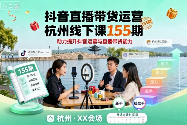 【9623期】抖音直播带货运营杭州线下课155期，助力提升抖音运营与直播带货能力